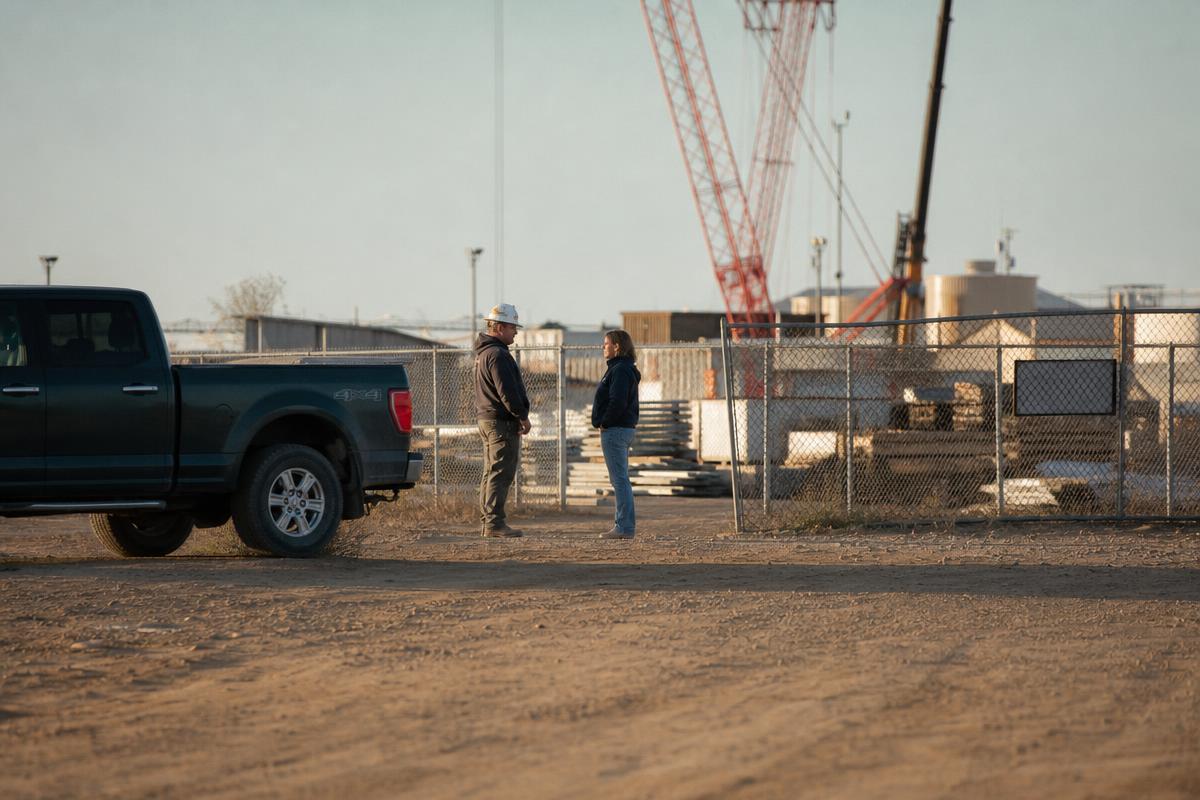 Partnership handshake at a utility construction site.